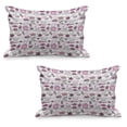 thumbnail image 1 of Retro Quilted Pillowcover Set of 2, Vintage Doodle Lip Star Strawberry Speech Bubble on Stripe Pattern Print, Standard Queen Size Pillow Cover Bedroom, 30" x 20", Pale Grey White Magenta, by Ambesonne, 1 of 1