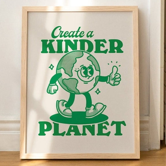 Retro Quote Art Print Planet Earth Illustration Trendy 70S Poster Print Wall Decor Vintage Poster Green