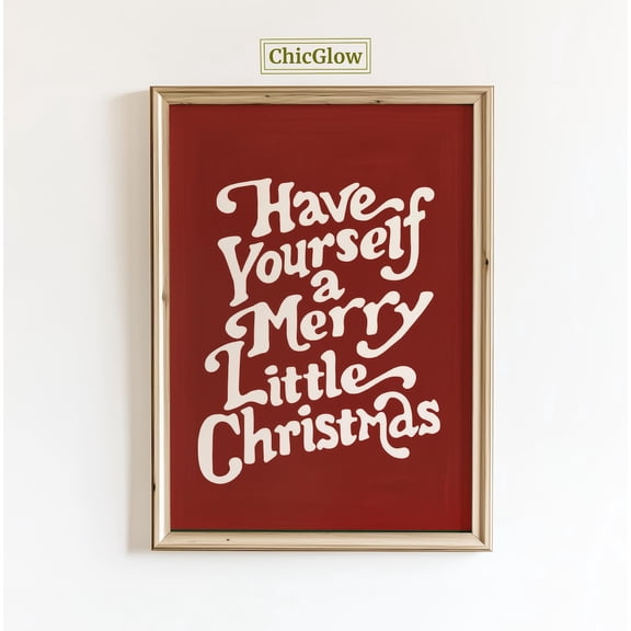 Retro Quote Wall Art– Have Yourself A Merry Little Typography Poster, Festive Reddecor, Unframed Canvas Size 12x18