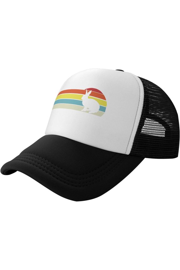 Retro Rabbit Trucker Hat - Snapback Hat,Baseball Cap for Men Women - Breathable Mesh,Adjustable Fit,Black