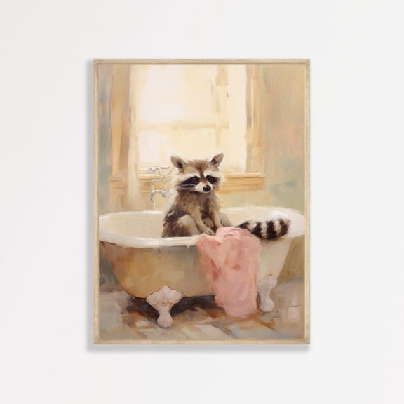 Retro Raccoon Bathroom Wall Art Maximalist Poster