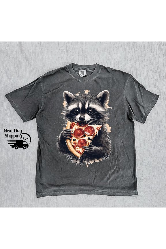 Retro Raccoon Eating Pizza Graphic Shirt, Raccoon Eating T-Shirt, Distressed Tee, Pizza Lo