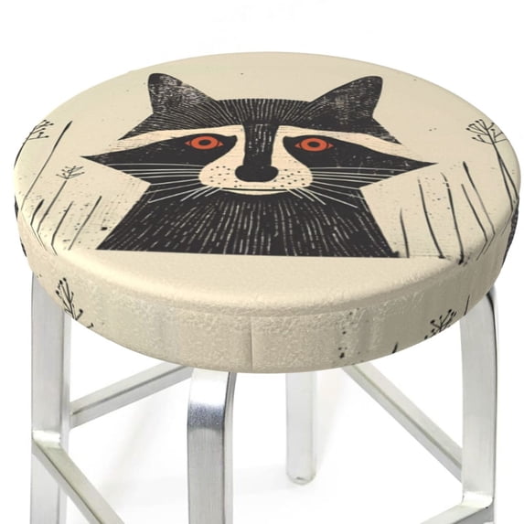 Retro Raccoon Graphic Print Round Bar Stool Seat Covers, Elastic Round Chair Cover Stool Seat Slipcover Bar Stool Cushions Round Pad for 12-14 inch