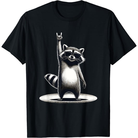 Retro Raccoon Rock Music Gift Funny Racoon Unisex T-Shirt for Men Women Kids Toddler,Black Color,Size YL