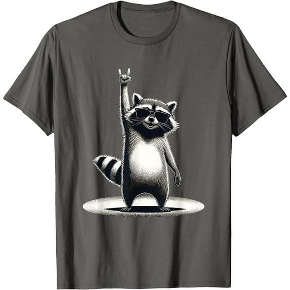 Retro Raccoon Rock Music Gift Funny Racoon Unisex T-Shirt for Men Women Kids Toddler,Charcoal Color,Size 4XL