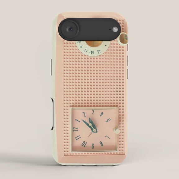 Retro Radio and Analog Clock Peach Pink Tough Case for Apple iPhone Series, Polycarbonate and TPU