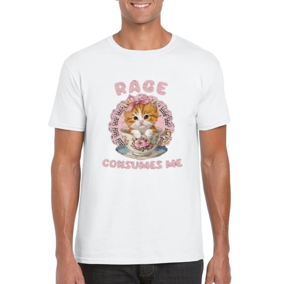 Retro Rage Consumes Me Funny Cat Meme Y2K Aesthetic Humor Graphic T-Shirt, for men & women, up to size 5XL