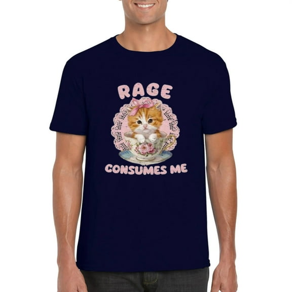 Retro Rage Consumes Me Funny Cat Meme Y2K Aesthetic Humor Graphic T-Shirt, for men & women, up to size 5XL