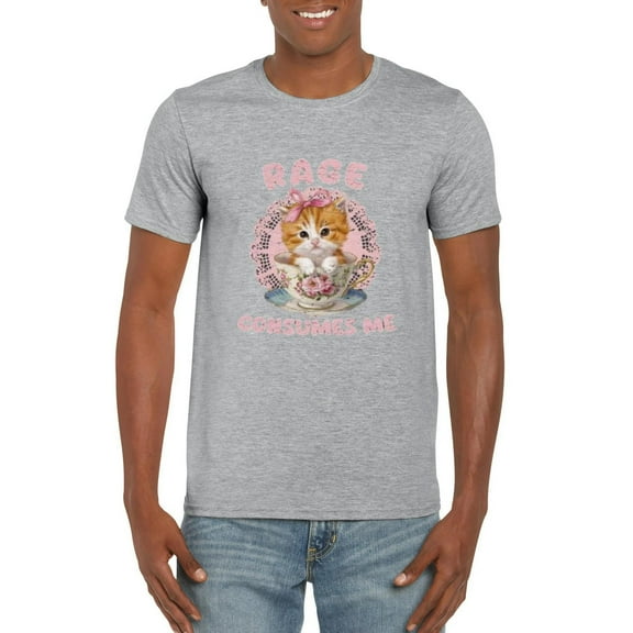 Retro Rage Consumes Me Funny Cat Meme Y2K Aesthetic Humor Graphic T-Shirt, for men & women, up to size 5XL
