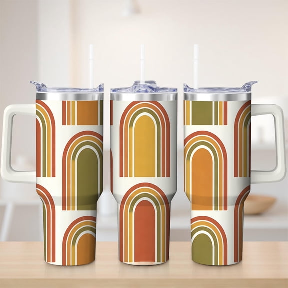 Retro Rainbow Arch Stainless Steel Insulation Mug with Lid and Handle, 30oz