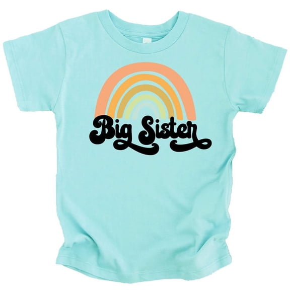Retro Rainbow Big Sister Sibling Reveal Announcement Shirt for Baby and Toddler Girls Sibling Outfits Chill Shirt