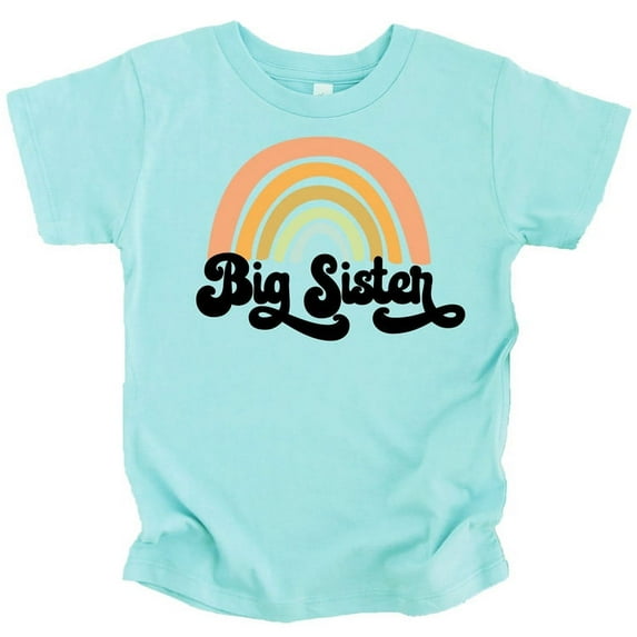 Retro Rainbow Big Sister Sibling Reveal Announcement Shirt for Baby and Toddler Girls Sibling Outfits Chill Shirt