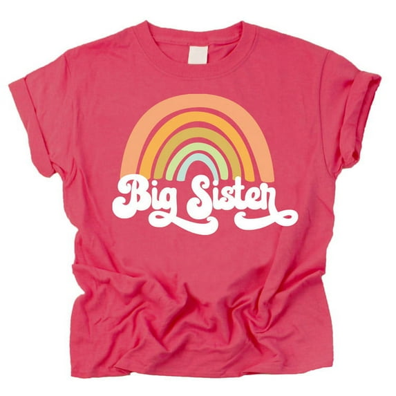 Retro Rainbow Big Sister Sibling Reveal Announcement Shirt for Baby and Toddler Girls Sibling Outfits Vintage Hot Pink Shirt 12 Months