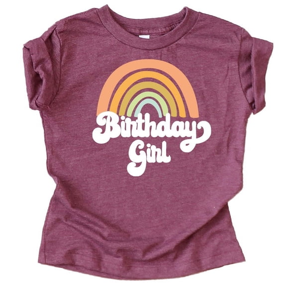 Retro Rainbow Birthday Girl Colorful Shirts for Baby and Toddler Girls Birthday Outfits Vintage Burgundy Shirt