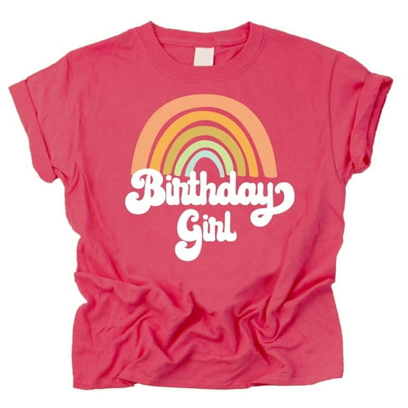 Retro Rainbow Birthday Girl Colorful Shirts for Baby and Toddler Girls Birthday Outfits Vintage Hot Pink Shirt 4T