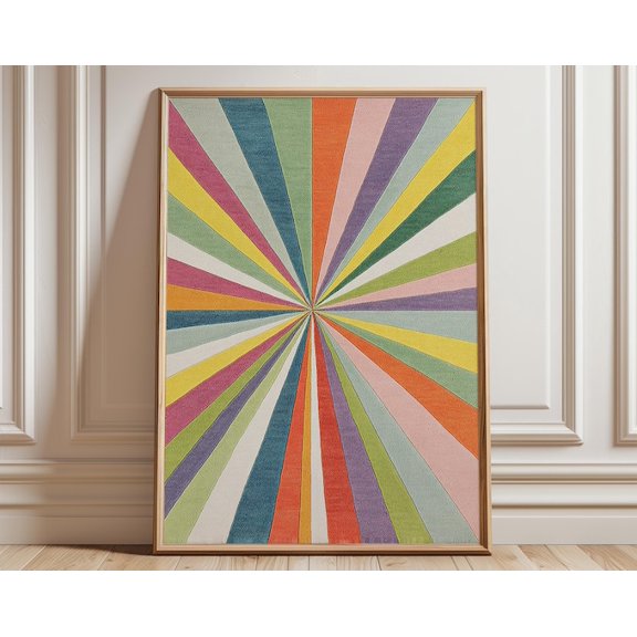 Retro Rainbow Burst Abstract Sunray Wall Art Print, Unframed Paper Poster 11x14in