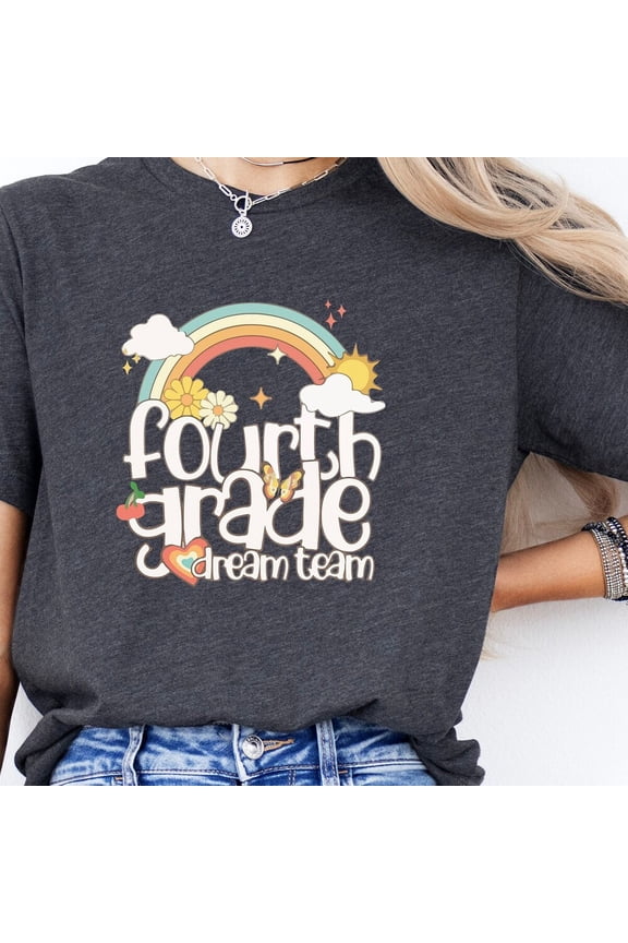 Retro Rainbow Fourth Grade Dream Team T-Shirt, 4Th Grade Teacher Team Shirt, 4Th Grade Shirt, 4Th Grade Squad,Elementary School Teacher Crew Unisex S-5XL Hot Trending Shirt, Vintage Birthday Gift