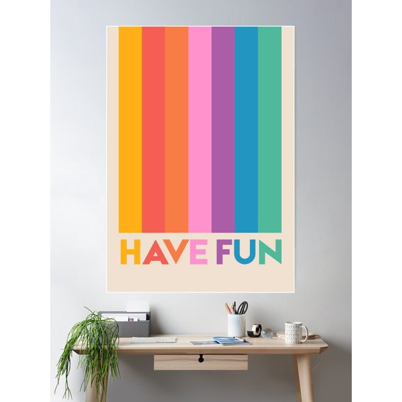 Retro Rainbow Have Fun Text Poster Wall Art, Modern Wall Decor For Living Room Bedroom, 12x18 UNFRAMED