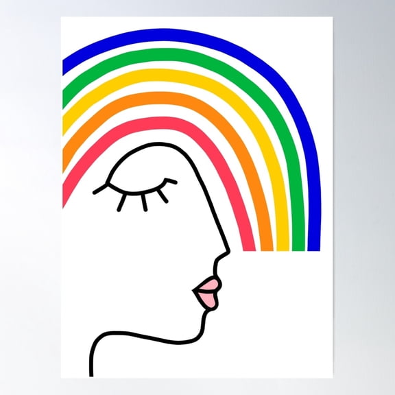 Retro Rainbow Head Portrait - Earthy #Linedrawing Poster Wall Art, Modern Wall Decor For Living Room Bedroom, 8x12 UNFRAMED