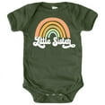 thumbnail image 1 of Retro Rainbow Little Sister Sibling Reveal Announcement Bodysuit for Baby Girls Sibling Outfits White on Military Green Bodysuit 6 Months, 1 of 2