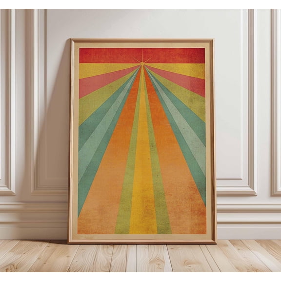 Retro Rainbow Rays Vintage Sunbeam 70s Mid Century Modern Graphic Unframed Paper Print