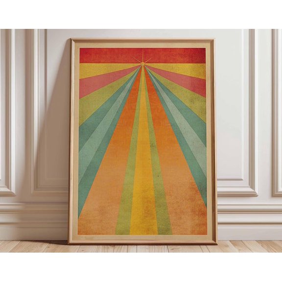 Retro Rainbow Rays Wall Art Print, Unframed Paper Poster 24x36in