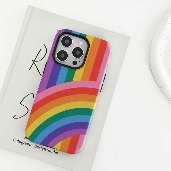 Retro Rainbow Stripe Tough Phone Case, Colorful Dual-Layer Protective Cover Compatible with iPhone 13 Pro
