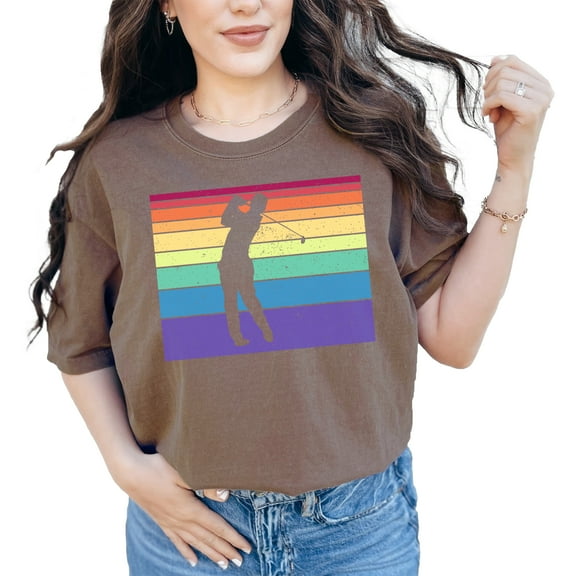 Retro Rainbow Striped Golfer Silhouette, Espresso Comfort Colors T-Shirt, Large