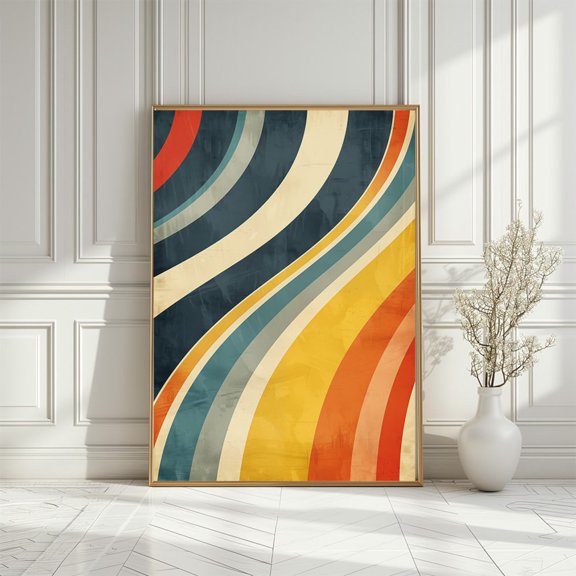 Retro Rainbow Stripes Art Poster: 70s Hippie Decor, Size 24x36 UNFFRAMED F03.1.7l2220