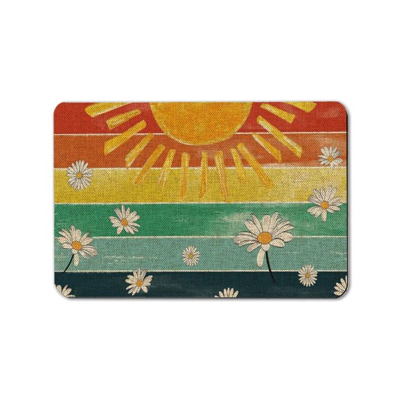 Retro Rainbow Sunset Stripe Diatomaceous Earth Doormat, Boho Non Slip Absorbent Front Door Rug 24"x36"