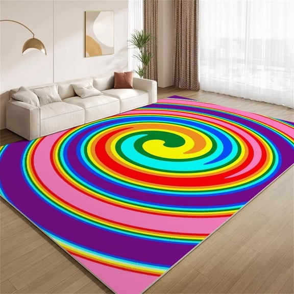 Retro Rainbow Swirls Area Rugs, Colorful Spiral Stripe Carpet, Ultra Soft Washable Non Slip Low Pile Rug for Living Room Bedroom Study Office Hallway 5x8ft