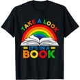 thumbnail image 1 of Retro Rainbow Take A Look It's In A Book Reading Bookworm T-Shirt, 1 of 4