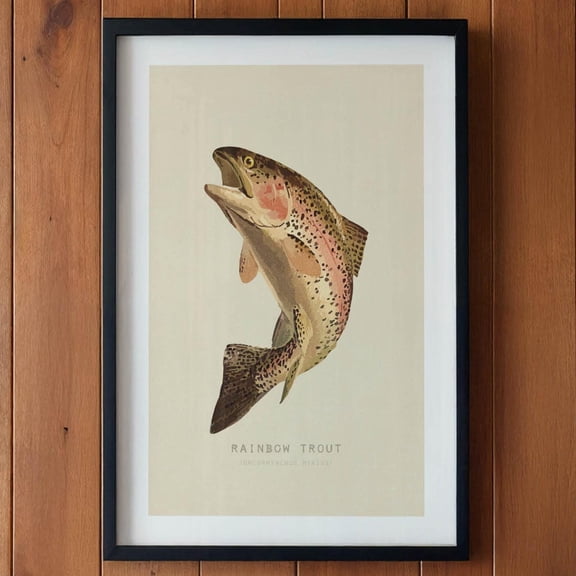 Retro Rainbow Trout Print: Rustic Outdoors Art Lake House Decor Home Decor Office Wall Art