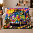 thumbnail image 1 of Retro Rainbow Van Beach Sunset, Peaceful Pet Portrait Pattern, Warm Flannel Blanket for Living Room and Bedroom, Dog Lovers Just Because Gift, Pet Lover Home Decor, 1 of 9
