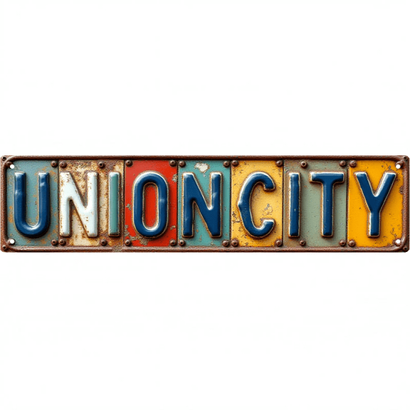 Retro Raised Letter Antique Metal Plaque 16*4 Inch "UNION CITY" Embossed Vintage Wall Decor for Kitchen Bar Backyard Patio Courtyard Garage Ornament