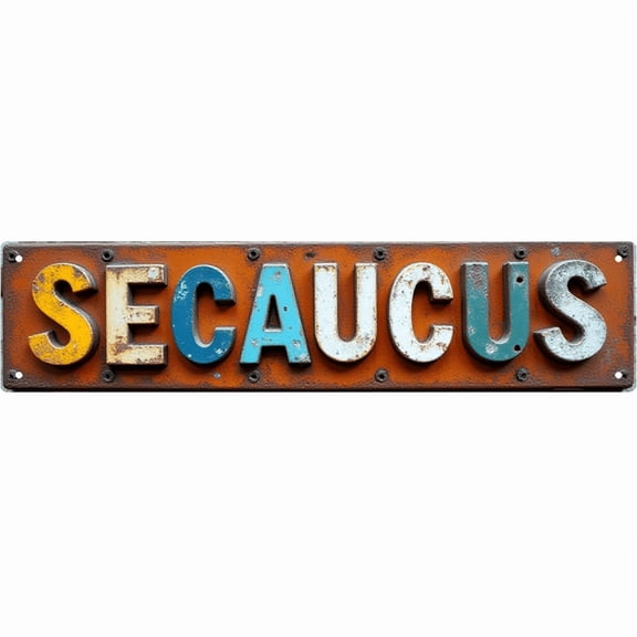Retro Raised Letter Embossed Metal Ornament 16*4 Inch "SECAUCUS" Antique Wall Decor for Patio Bar Kitchen Backyard Garage Courtyard Plaque