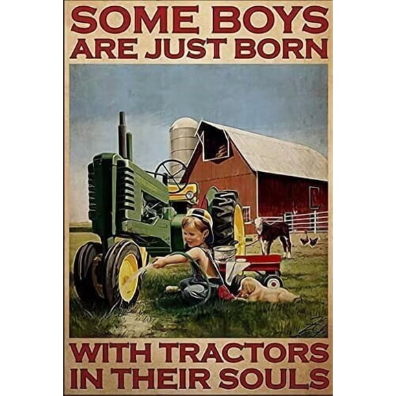 Retro Ranch Tractor Metal Sign, Some Are Just Born With Tractors, Wall Art Home Garage Decoration 8 x 12 Inch