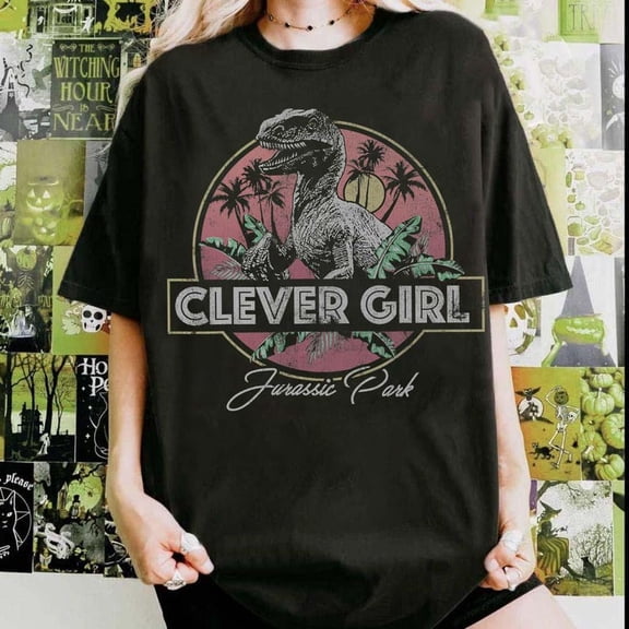 Retro Raptor Dinosaur Graphic Shirt, Vintage Jungle Dinosaur Silhouette Art Tee, Comfort Colors Unisex Cotton T-Shirt, Size S-3XL