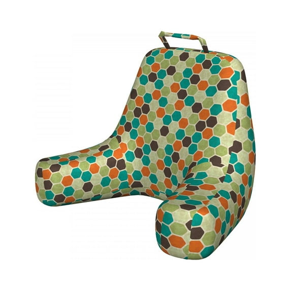 Retro Reading Pillow, Hexagonal Shapes Honeycomb Geometric Pattern with Grunge Effect and Retro Colors, Bedrest Cushion with Back Pocket and Washable Cover, 2 Sizes, by Ambesonne