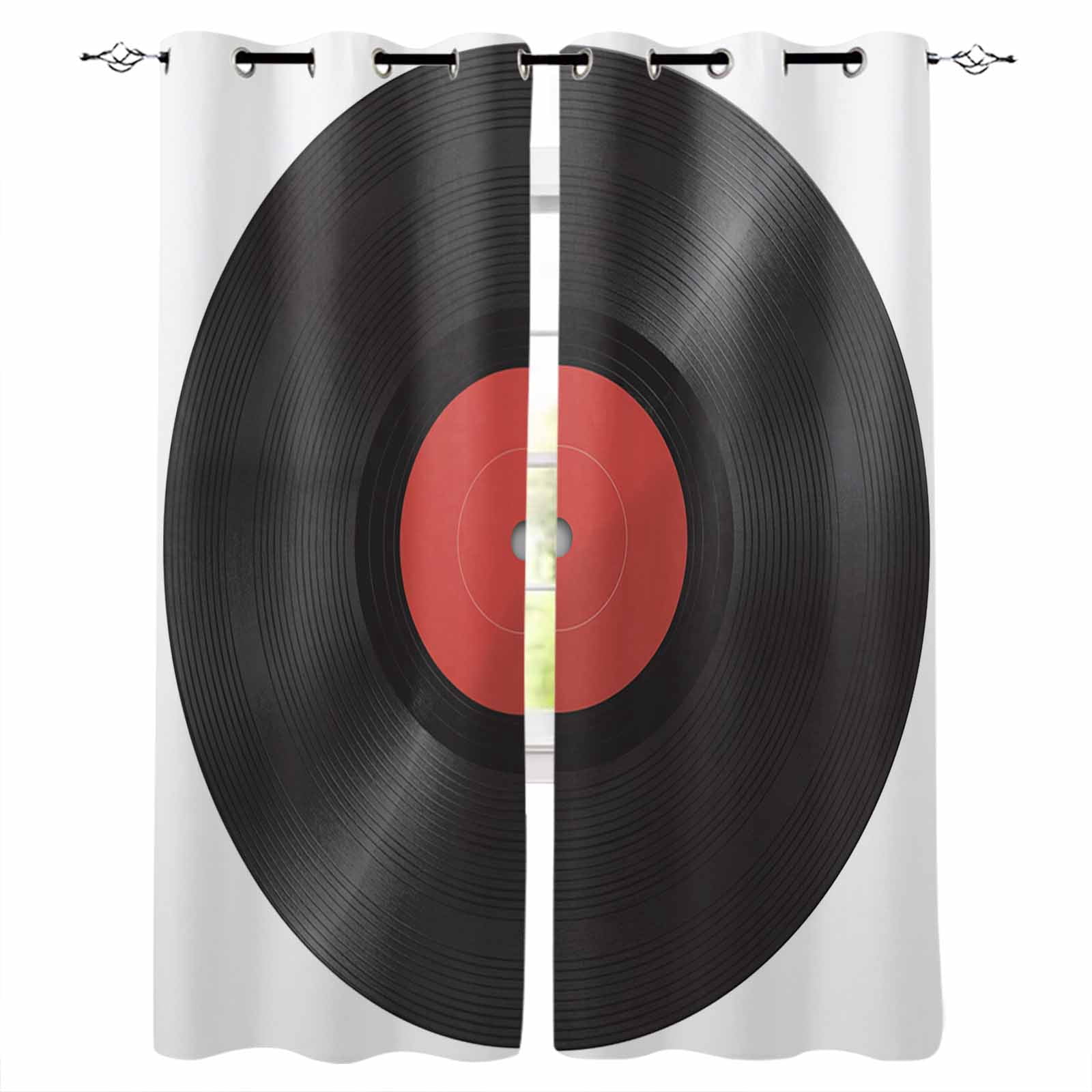 Curated visual reference: Visual Reference: Retro Record Blackout Curtains 72 Inches Long For Bedroom Abstract