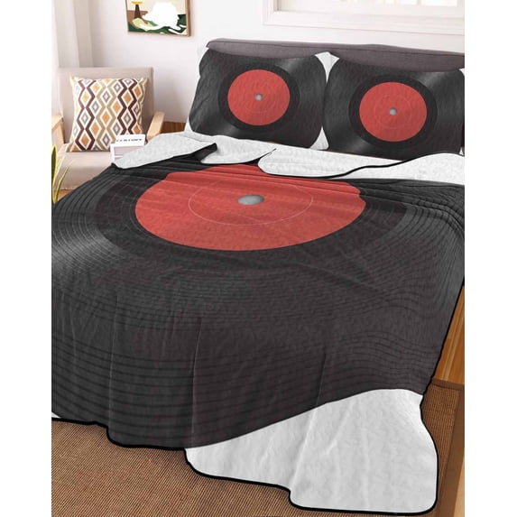 Retro Record Full Size Down Alternative Comforter, Lightweight Comforter Quilt Bedding Set with Pillow Shams Abstract Vintage Minimalist Art All Seasons Bed Comforter Duvet Insert 78"x90"
