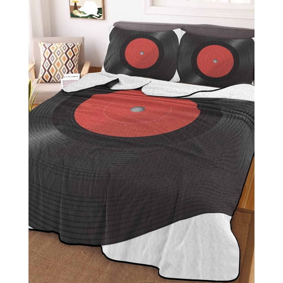Retro Record Full Size Down Alternative Comforter, Lightweight Comforter Quilt Bedding Set with Pillow Shams Abstract Vintage Minimalist Art All Seasons Bed Comforter Duvet Insert 78"x90"