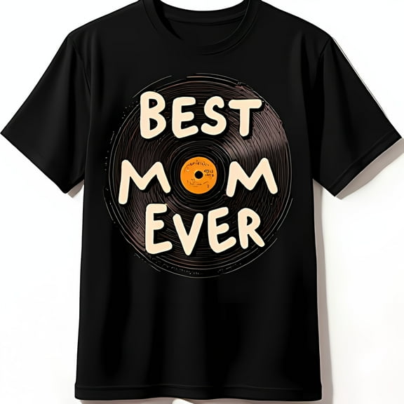 Retro Record Graphic Black T-Shirt 'Best Mom ' Design for Music Loving Moms