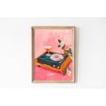 thumbnail image 1 of Retro Record Player Espresso Martini Pink Flowers Decor, Unframed Paper Poster 11x14in, 1 of 4
