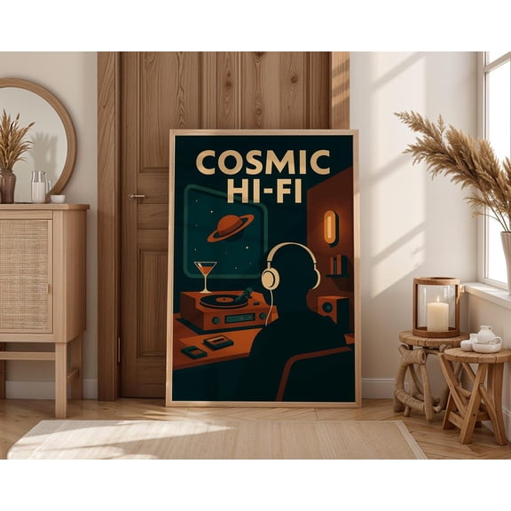 Retro Record Player Mid Century Sci Fi Poster Unframed Paper Print