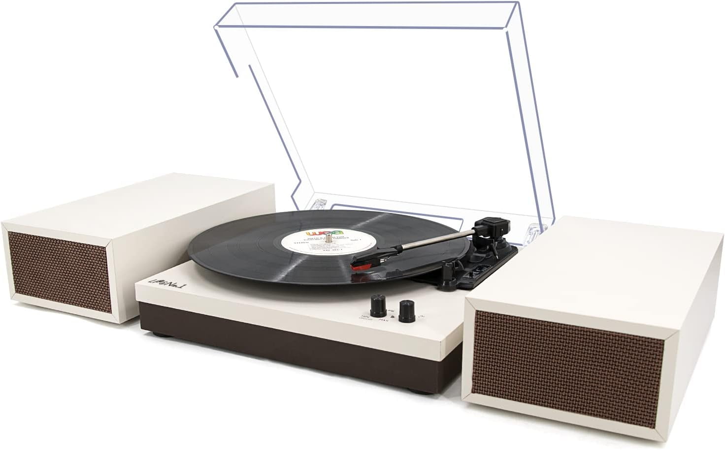 Record Player With Wireless Speakers Retro Record Player with Wireless Playback, 3 Speed Belt-Drive Vintage
