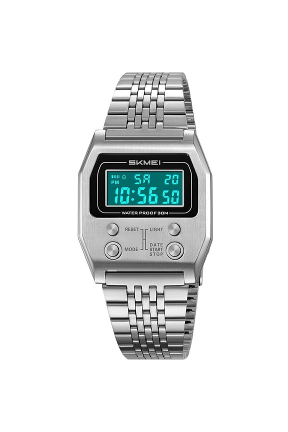 Retro Rectangle Digital Watch For Men Classic Stylish Design Multifunction Stainless Steel Business Men Wristwatch With Alarm, Stopwatch, Countdown