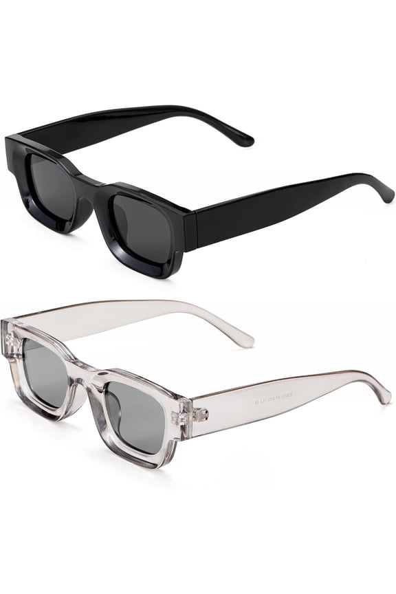 Retro Rectangle Polarized Sunglasses for Small Face Women Men Chunky Square Thick Frame Glasses UV400 Protection