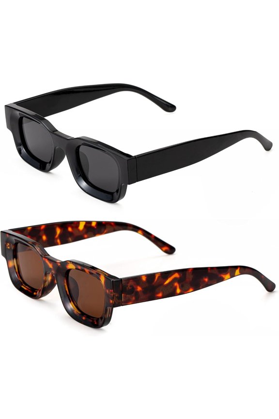 Retro Rectangle Polarized Sunglasses for Small Face Women Men Chunky Square Thick Frame Glasses UV400 Protection