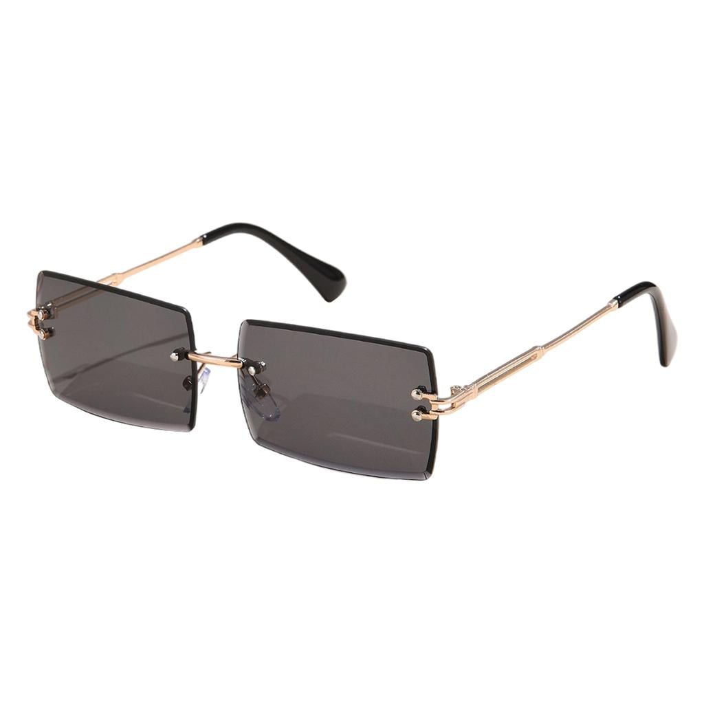 Retro Rectangle Sunglasses for , Stylish Glasses Rimless Frame Tinted Lens  Eyewear UV400 Protection s lens in black